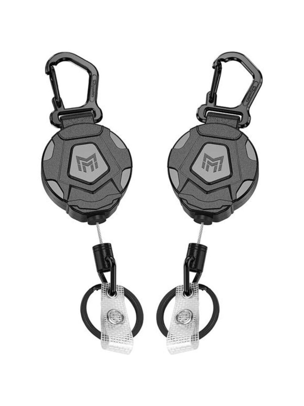 Retractable Keychain Badge Holder Heavy Duty Carabiner ID Reel 2 Pack Steel Cord